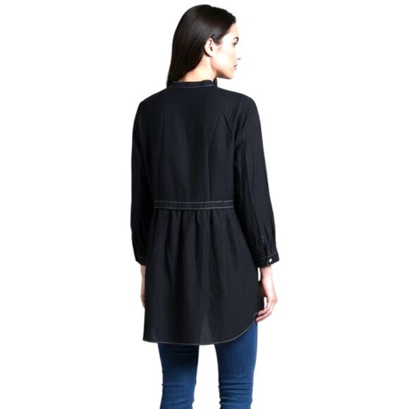 ZARA Dress Tunic M Black Denim Viscose Oversized Button Down Topstitched Z1975 - Picture 8 of 10
